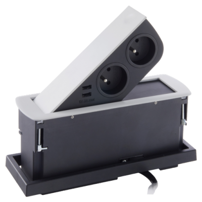 photo Bloc 2 prises + 2 USB affleurant à encaster finition Blanc